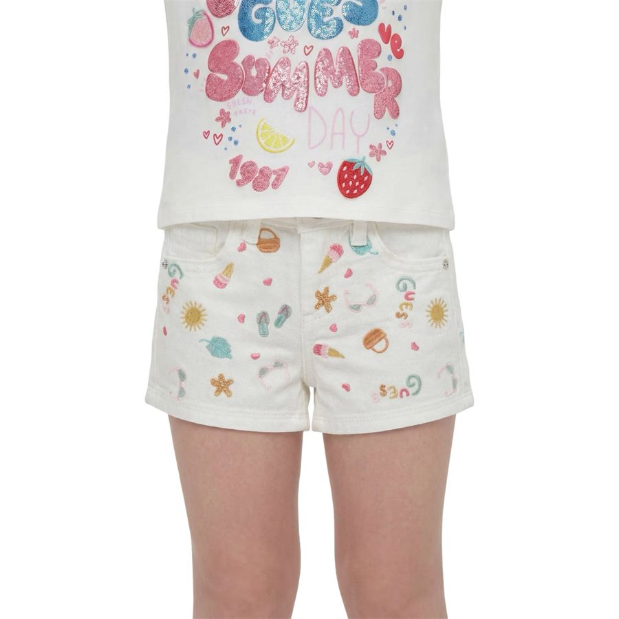 Rigid bull denim shorts ricamati da bambina Guess Kids | K6GD09/WH630FMAN